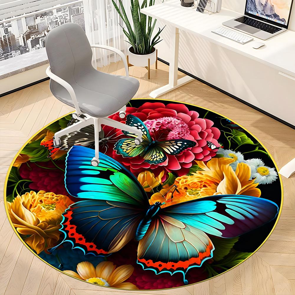 1pc Butterfly Flowers Chair Carpet for Office Non-Slip, Machine Washable Rug for Office, Room - Holiday Decor, Machine Made yy251016156