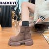 Ботильоны на платформе, женские, меховые, хлопковые, замшевые, на толстом каблуке, 2025, трендовый бренд, зимние женские, плюшевые, теплые, челси, Botas Mujer