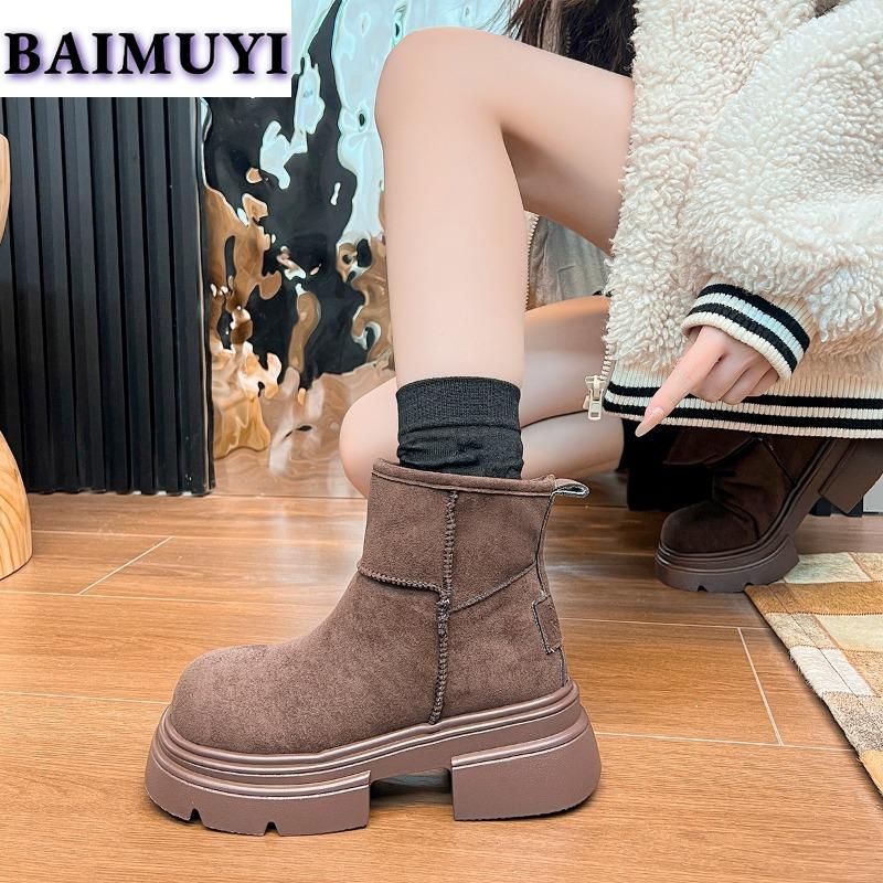 Ботильоны на платформе, женские, меховые, хлопковые, замшевые, на толстом каблуке, 2025, трендовый бренд, зимние женские, плюшевые, теплые, челси, Botas Mujer