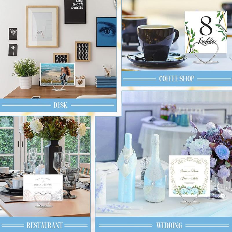 WTEMPO Свадебные держатели для рассадочных карточек на стол Сердце Держатели номеров свадебных столов Мини подставки для фотокарточек для вечеринки в честь помолвки Вертикальный держатель для этикеток