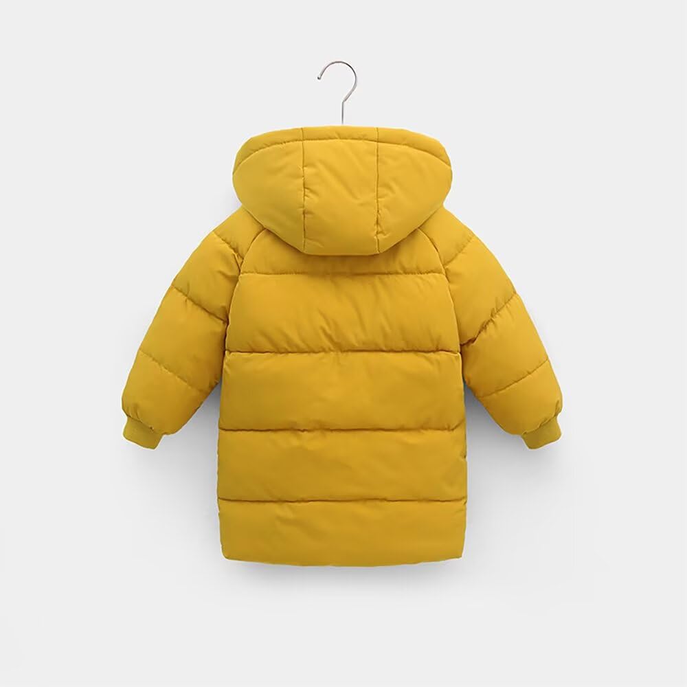 Kuhvvse Пуховик для девочек и стандартных размеров, детская куртка, с подкладкой, для мальчиков, теплая, морозостойкая, ветрозащитная, зимняя, с капюшоном, цветная, 90-150 (Размер 140, Желтый)