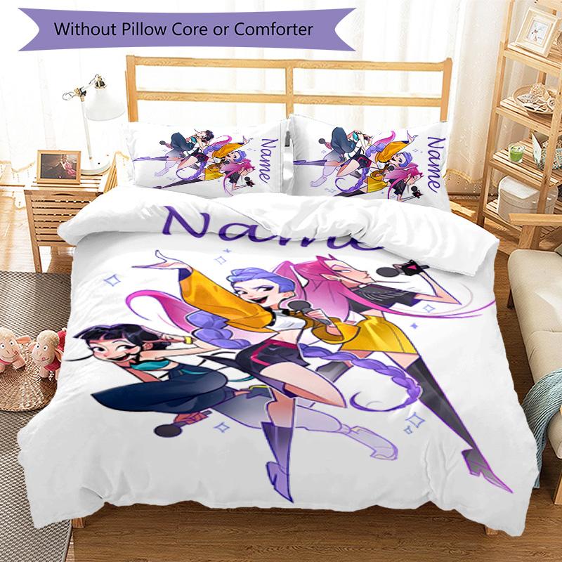 3pcs KPop Demon Hunters30 Cover Set - Personalized Name, HD Printed Bedding with 1 Cover and 2 Pillowcases - Perfect for Home Decor, Easy Care