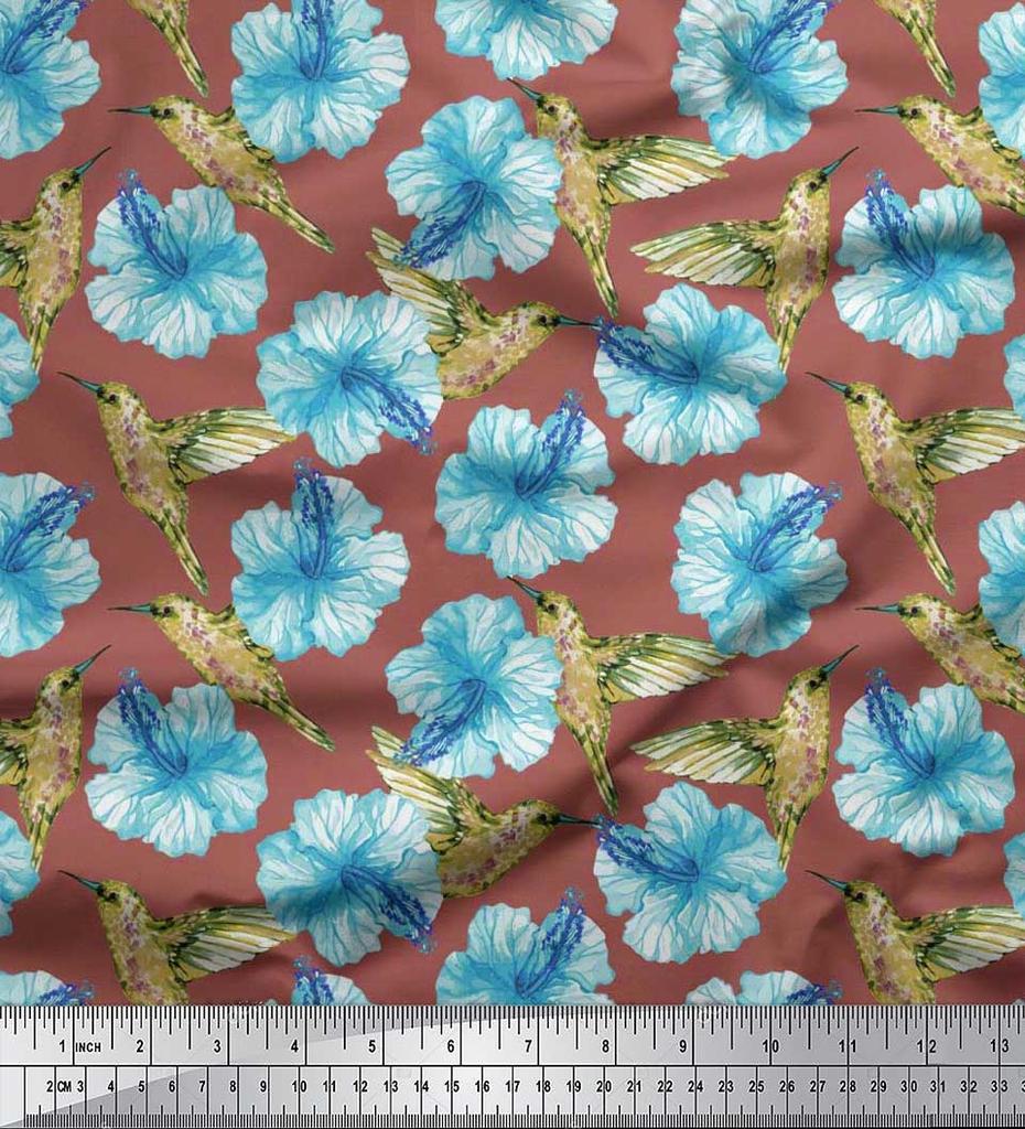 Soimoi Черная полиэстеровая креповая ткань с принтом колибри и цветов, ярд 42 дюйма