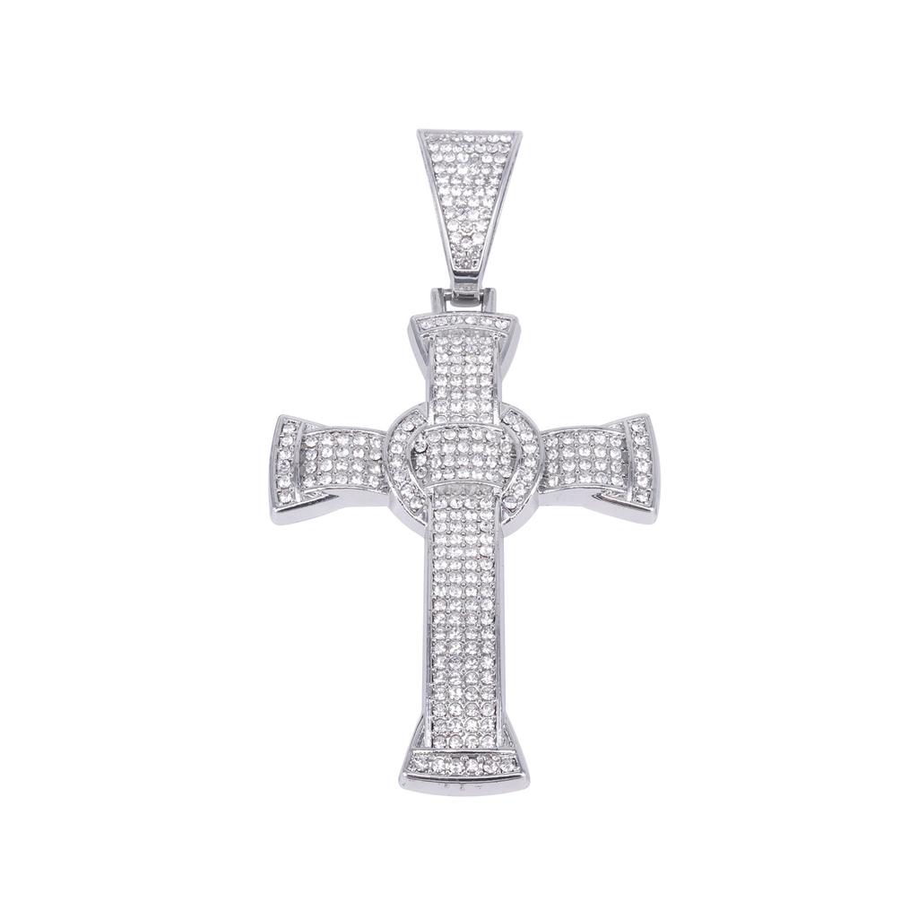 Europe North America Cross Diamond Alloy Pendant, Men's Cool Hipster Rap Cross-Border Hip Hop Style Cuban Chain