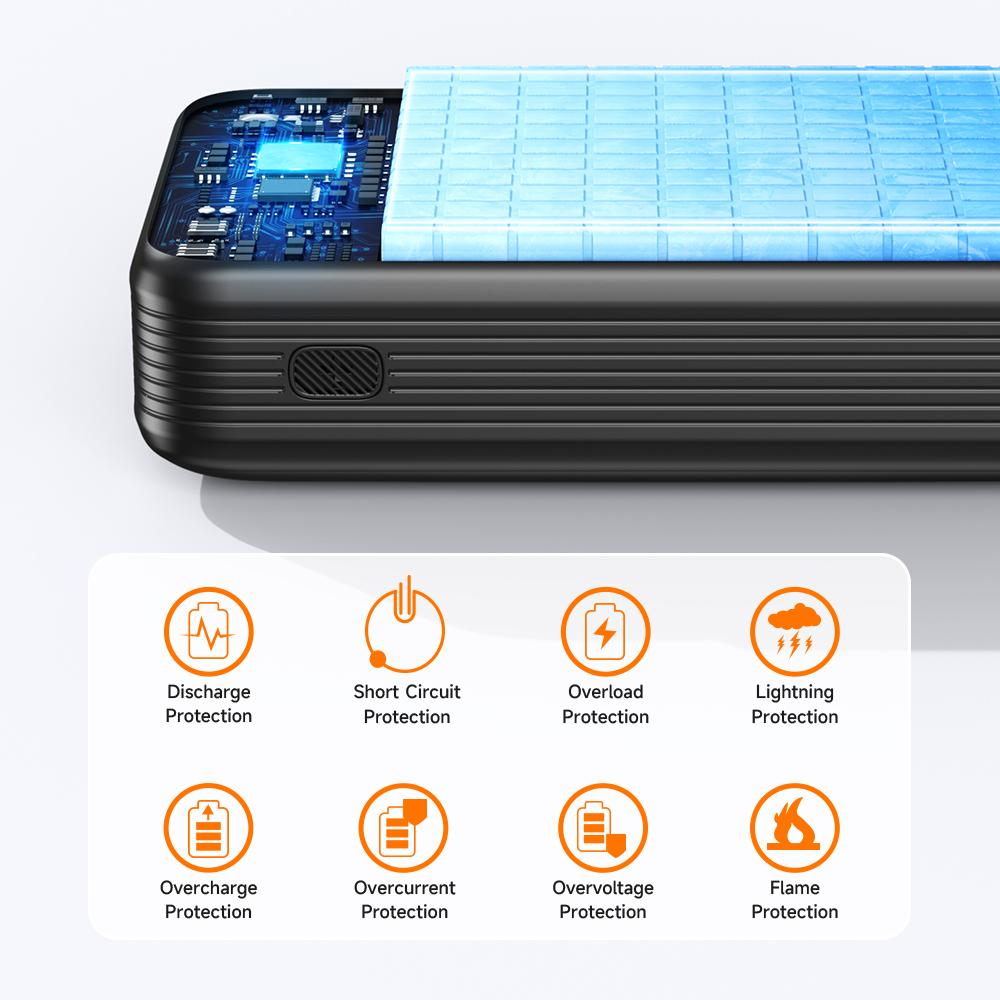 Hoco . Q37 10000 мАч 22.5 Вт Повербанк со встроенными кабелями USB-C/Lightning, быстрая зарядка PD20W, цифровой дисплей