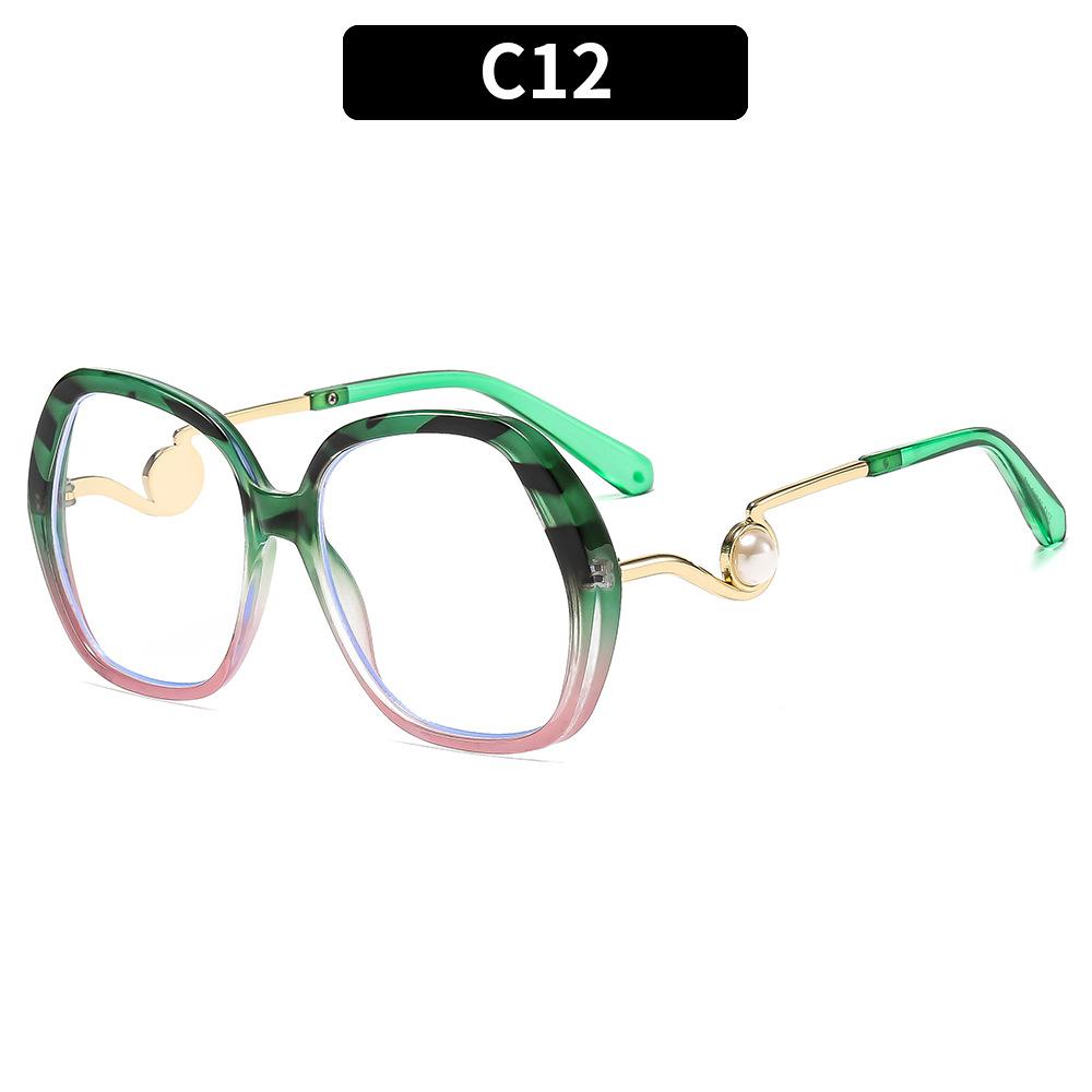 Women's fashion large-frame sunscreen sunglasses, European and American pearl decorative sunglasses, anti-blue flat glasses, glasses