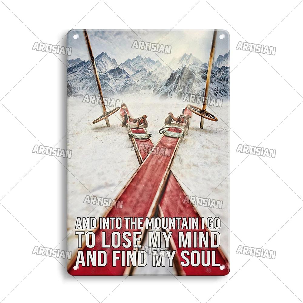 Металлическая табличка ArtisianSkiing Artisian Skiing - Спортивная жестяная табличка для сноуборда/санок, Декор стены гаража/бара
