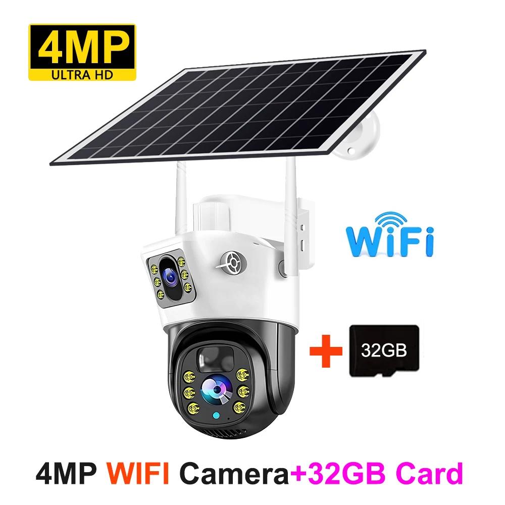 New 4MP/8MP HD WiFi 4G Camera Outdoor Wireless PTZ Solar IP Camera Built-in Battery Video Surveillance Camera V380 Pro Waterproof Cam