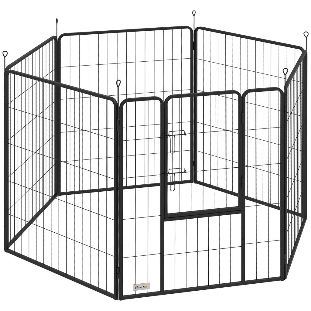 6 Panels Dog Playpen, Portable Detachable Puppy Pen with Door, for Large Dogs, 100cm High, Black