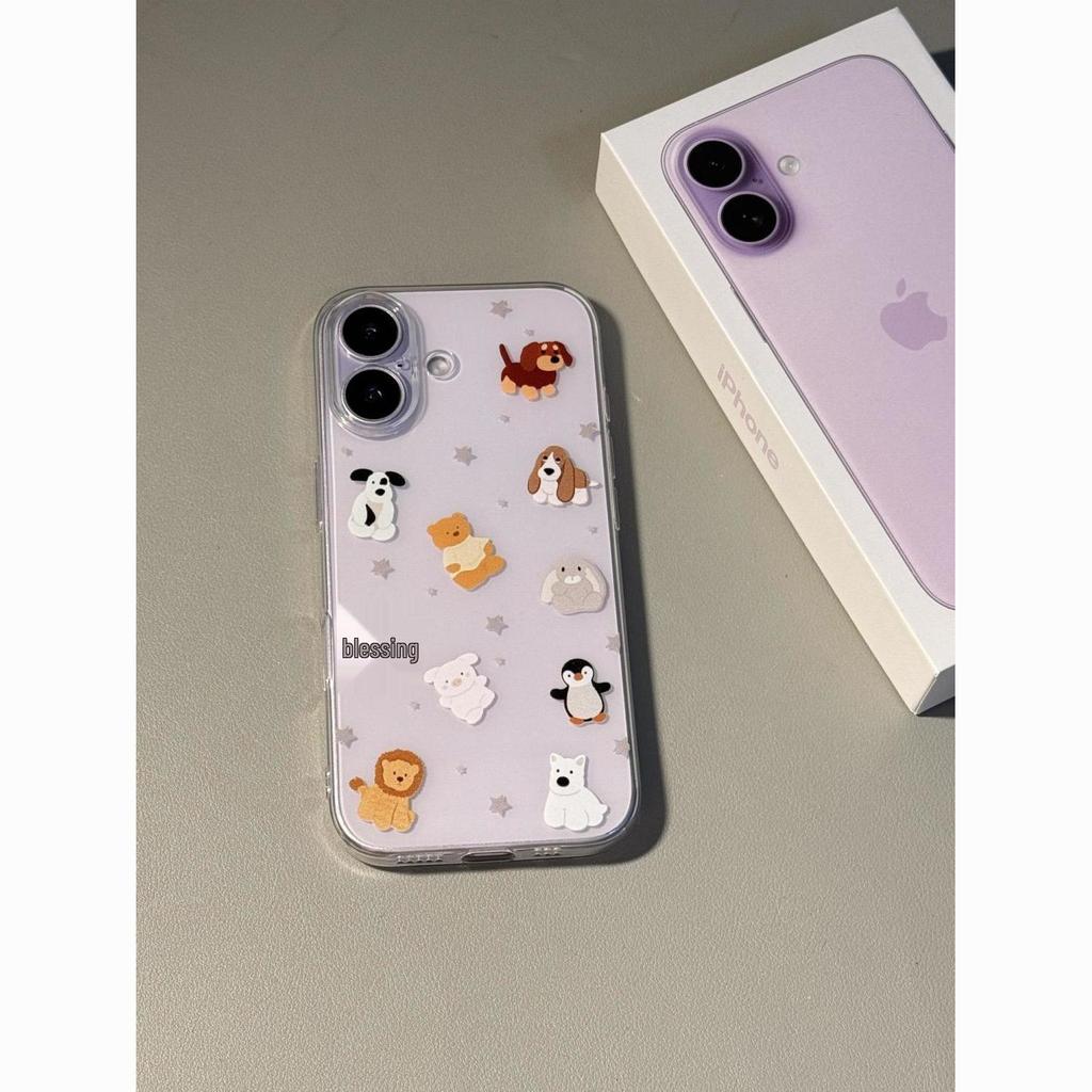 Прозрачный мягкий чехол с мультяшными животными для Apple iPhone 12-17 Pro Max, корейский стиль, изысканный дизайн