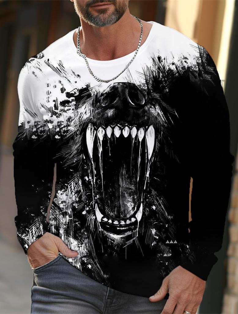 2024 New Men's Long-sleeved T-shirt 3d Printed High-definition Wolf Animal Print Men's Autumn Tops Casual Round Neck T-shirt