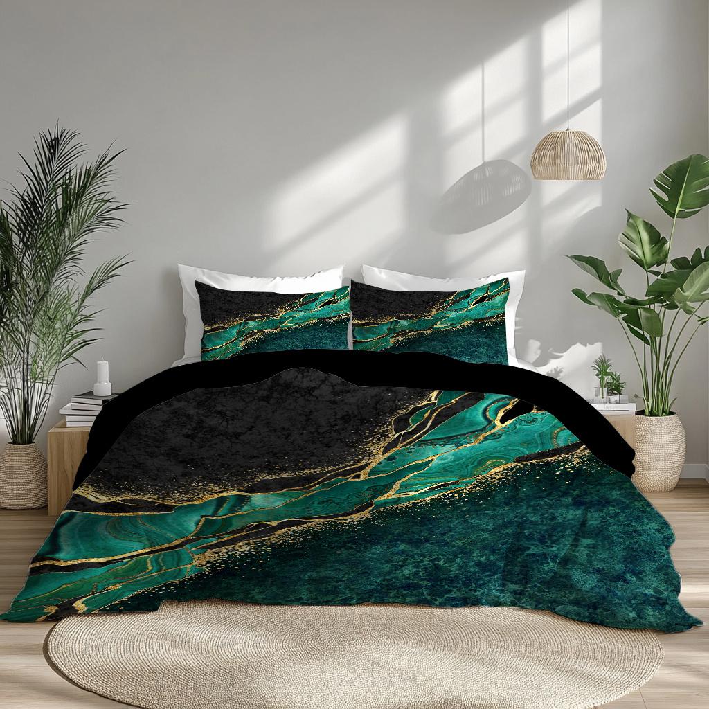 Comforter Green Blue Gold Marble Hd Digital Printing Bedding Set Soft Comfortable For Bedroom Guest Room