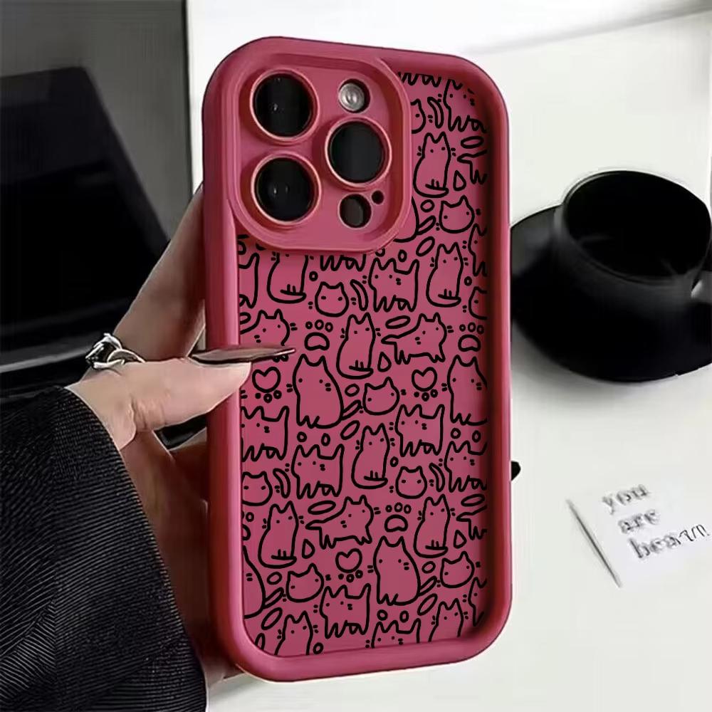 Милый Черный Котёнок Эскиз Кошка Чехол для Телефона Для iPhone 17 Air 16 e 15 14 13 12 11 Pro Max Plus Mini SE 2020 2022 Мягкий ТПУ Задняя Панель