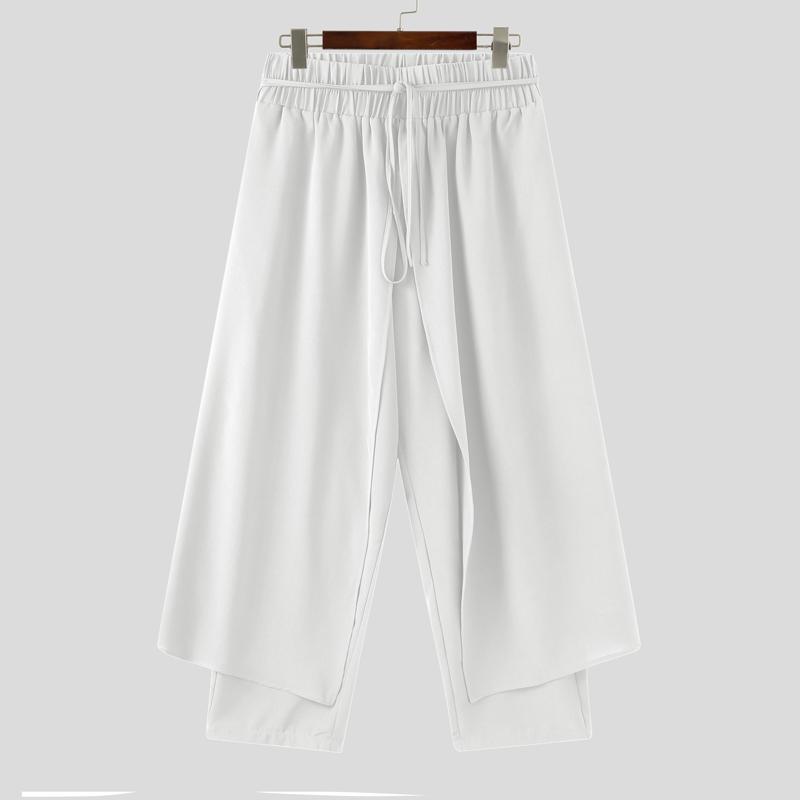 INCERUN Мужские эластичные талии, однотонные, повседневные, свободные, длинные брюки