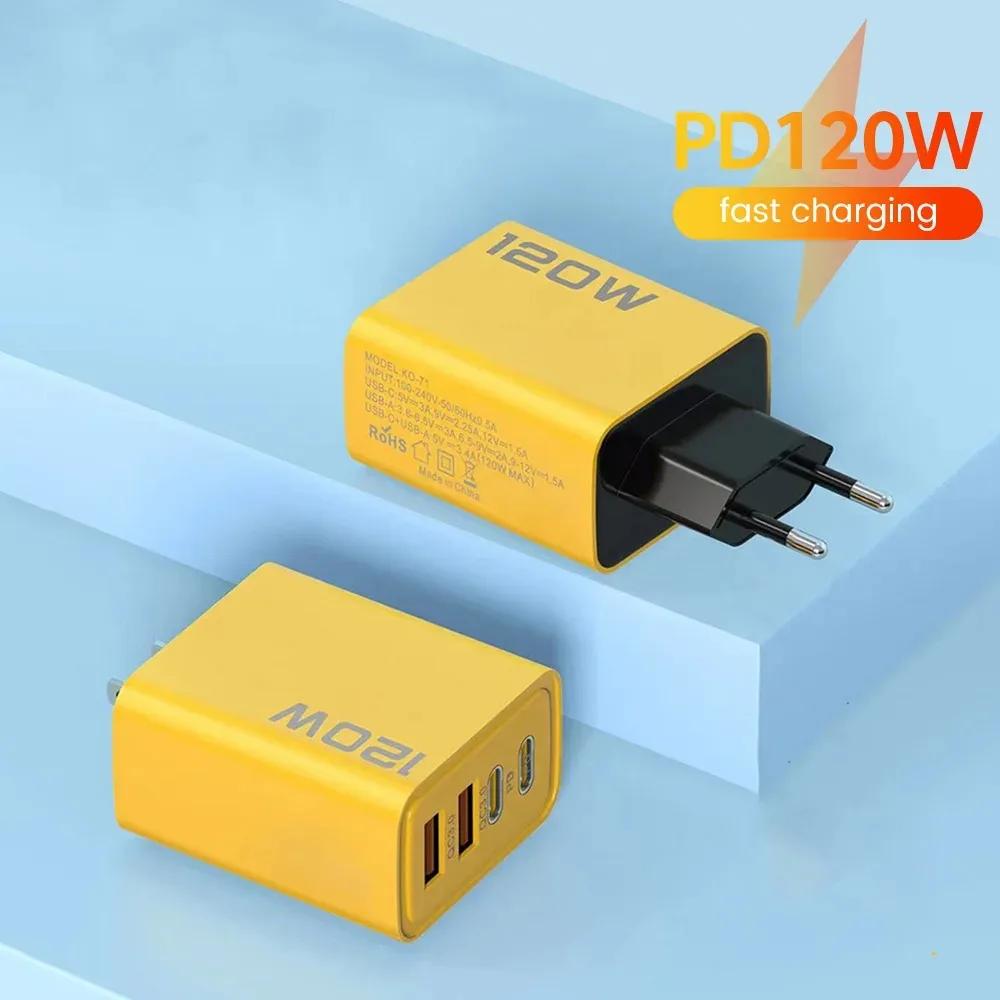 Всего 120 Вт, 4 порта USB-зарядное устройство, тип C PD, быстрая зарядка, адаптер для мобильного телефона, для iPhone Samsung Xiaomi Huawei, QC 3.0, настенное зарядное устройство