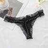 Женские стринги из искусственного жемчуга, кружевной декор, спагетти-бретельки с открытой промежностью, сплошной цвет с низкой талией, соблазнительные эластичные горячие женские стринги, нижнее белье