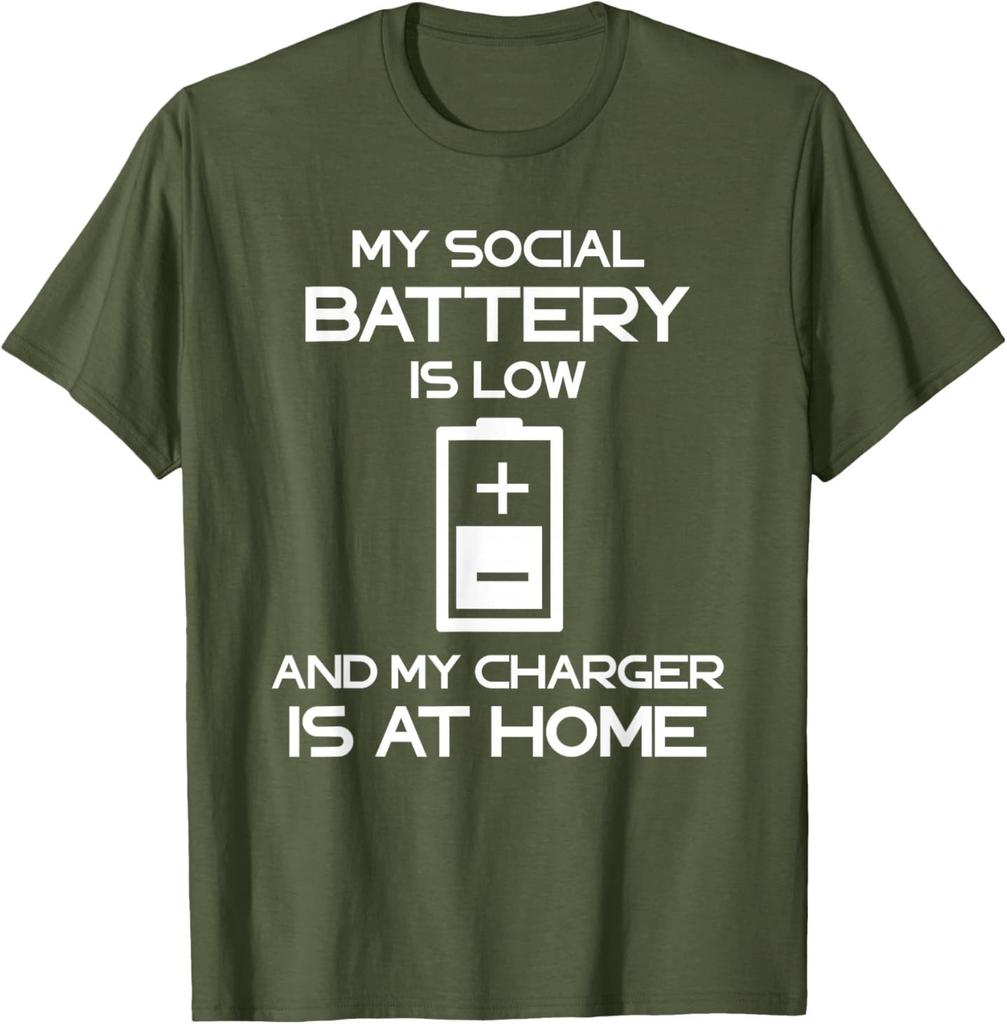 Social Battery Low Charger Shy Sarcastic Antisocial T-Shirt