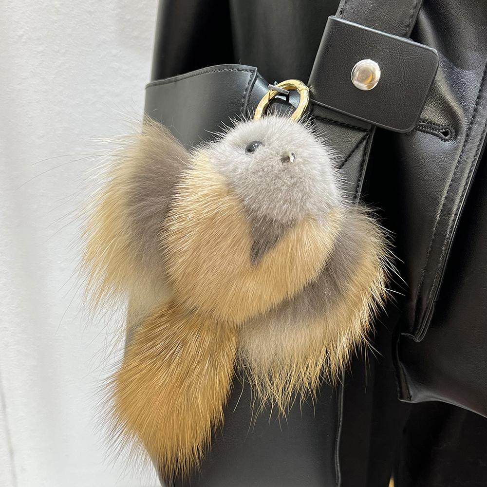 Брелок из меха норки для мужчин, подвеска в виде птицы Благовещения, брелок для сумки, украшение для ключей, игрушки из натурального меха, помпон, безделушка, подарки для женщин