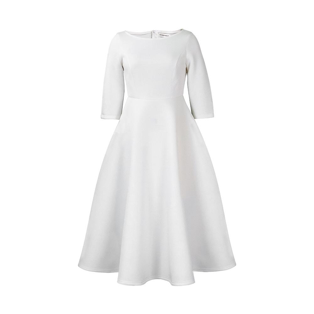 Большой размер, женское летнее модное однотонное платье с круглым воротником, женское элегантное цельное свободное платье