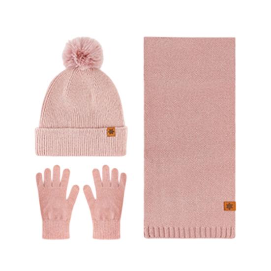 Yousheng 3Pcs/Set Women Hat Scarf Gloves Set Double-Layer Velvet Plush Ball Hat Cold Protection Scarf Touchscreen Gloves Set Ski Cycling Gear