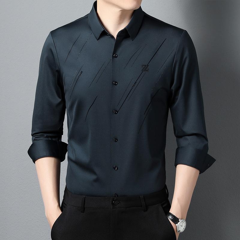 Рубашка мужская деловая на весну и осень, модная, удобная и повседневная, средне-зеленая, тонкая рубашка