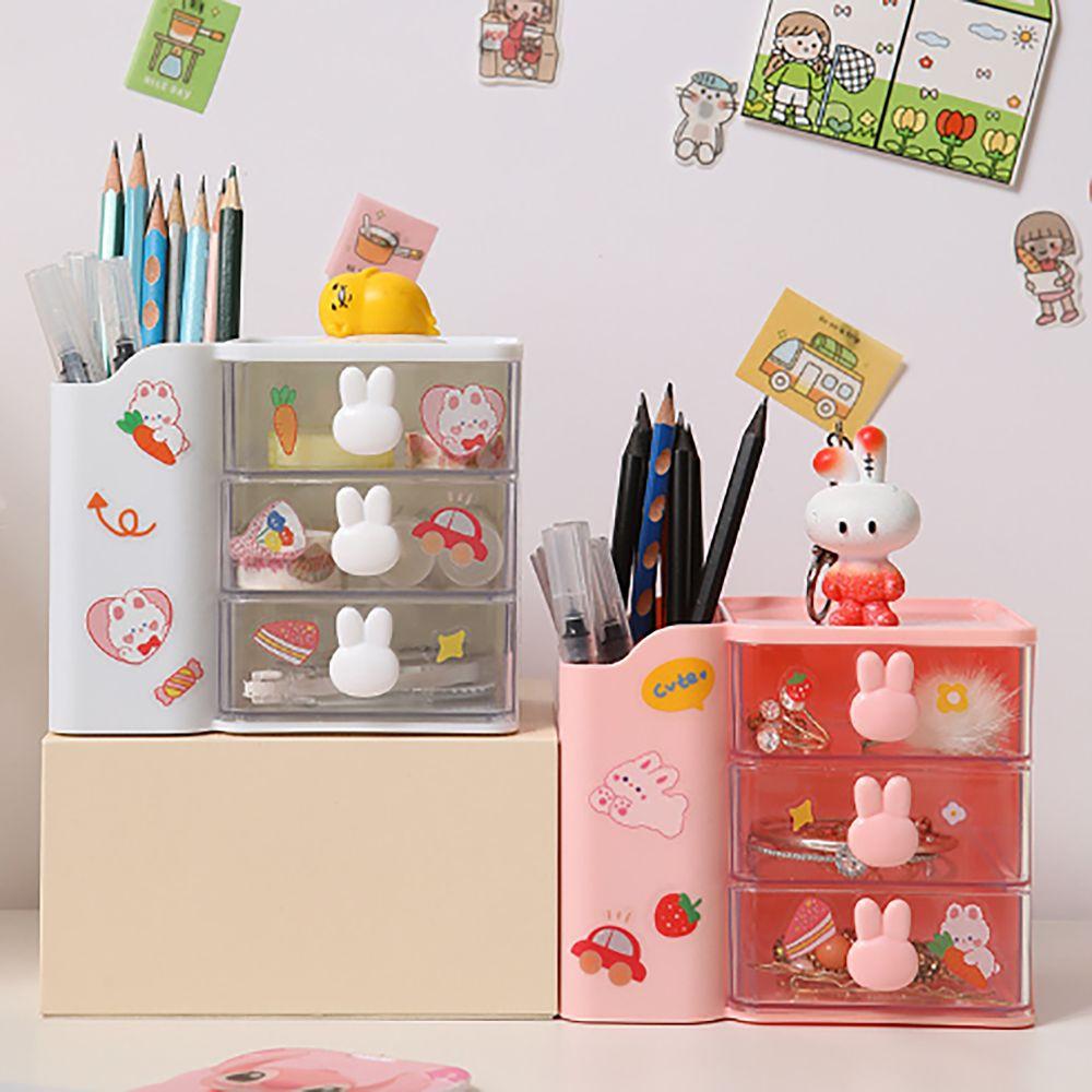 Многофункциональный ящик для хранения кролика, прозрачный выдвижной ящик, мультяшная полка для хранения канцелярских принадлежностей, вместительный пенал, для студента
