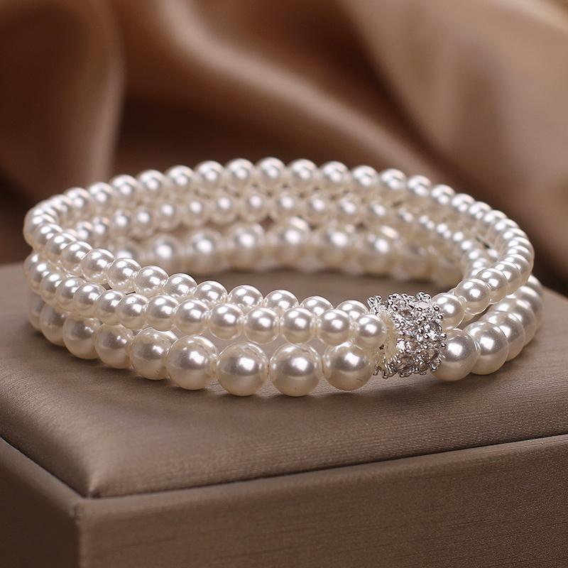 Handmade Baroque Pearl Layered Bracelet Women Minimalist Luxury Multi-Strand Crystal Beaded Wristband