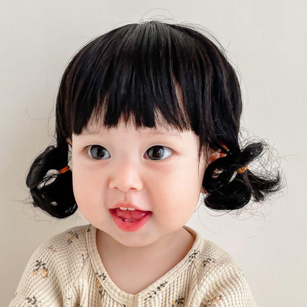 Photography Props Kids Decor Girls Toddler Neat Bang Long Straight Hair Short Bob Wig Baby Hair Wig
