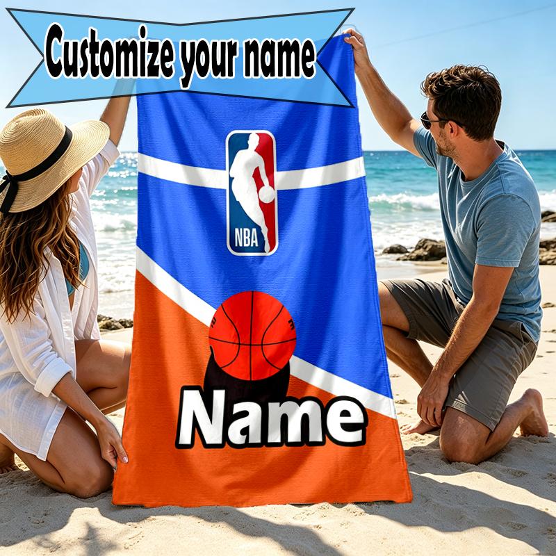 Custom Name Personalized basketball Print Beach Towel, for Trip Camping Beach Party Home Decor, Birthday Gift for Family & Friends