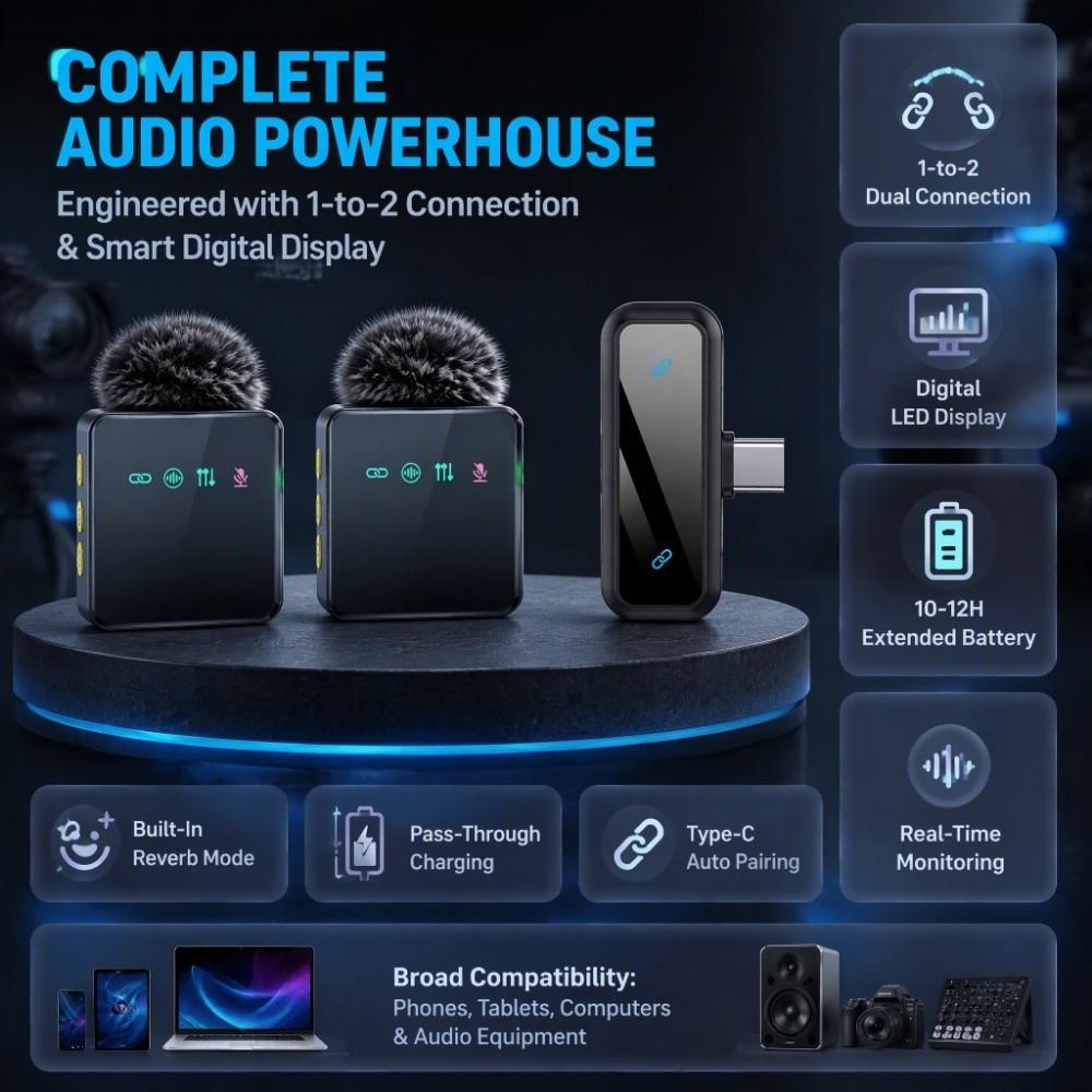 Type-C Wireless Lavalier Microphone Smart Noise Cancellation Lapel Mic Recording