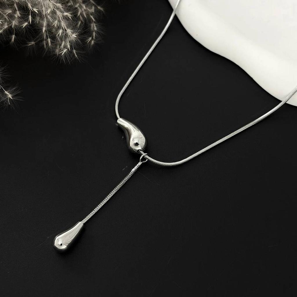 SHIXIN Stainless Steel Waterdroplet Pendant Necklace Women Trendy Wedding Y-shaped Neck Chain Party Waterproof Jewelry Accessory