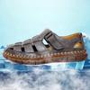 Fashion Men Cowhide Beach Sandals Hand Sewn Men Sandals Summer Leather Shoes for Beach Outdoor Fashion Walking Shoes Male Sandalias