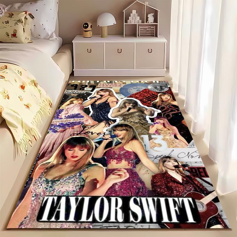 Pop Music Area Rug, Taylor Swift Eras Tour Collage 1989 Folklore Evermore Sequin Dress Print, Fan Decor, Non-Slip Mat