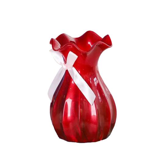 Легкая пластиковая ваза, небьющаяся ваза для цветов с гофрированным горлом, держатель для сухоцветов с бантом для спальни, гостиной, стола, декора