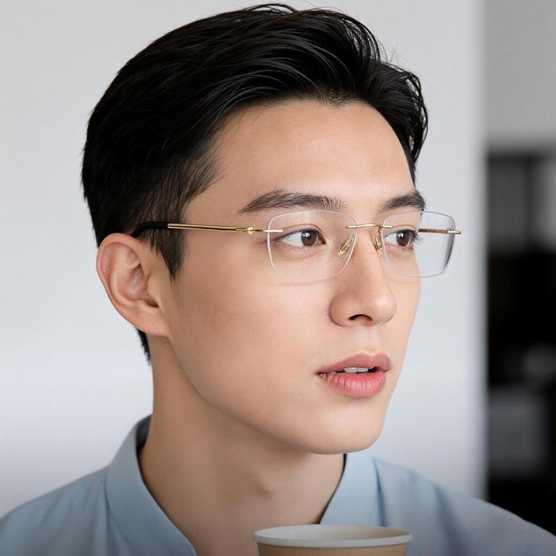 Minimalist Pure Titanium Ultralight Rimless Glasses for Men Business Myopia Reading Eyewear Discreet Style & All-Day Stress-Free