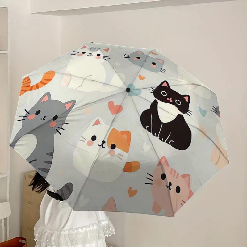 1pc Cute Cats Pattern Umbrella with Plastic Handle,Suitable for All Seasons Home Travel Outdoor UmbrellaDD556