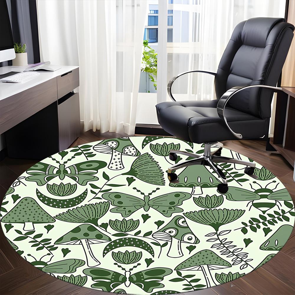 1pc Mushroom Butterfly Office Round Area Rug, Indoor Mat Suitable For Office, Under Office Chairs Bedroom Living Room Home Decor, Room Deco 101