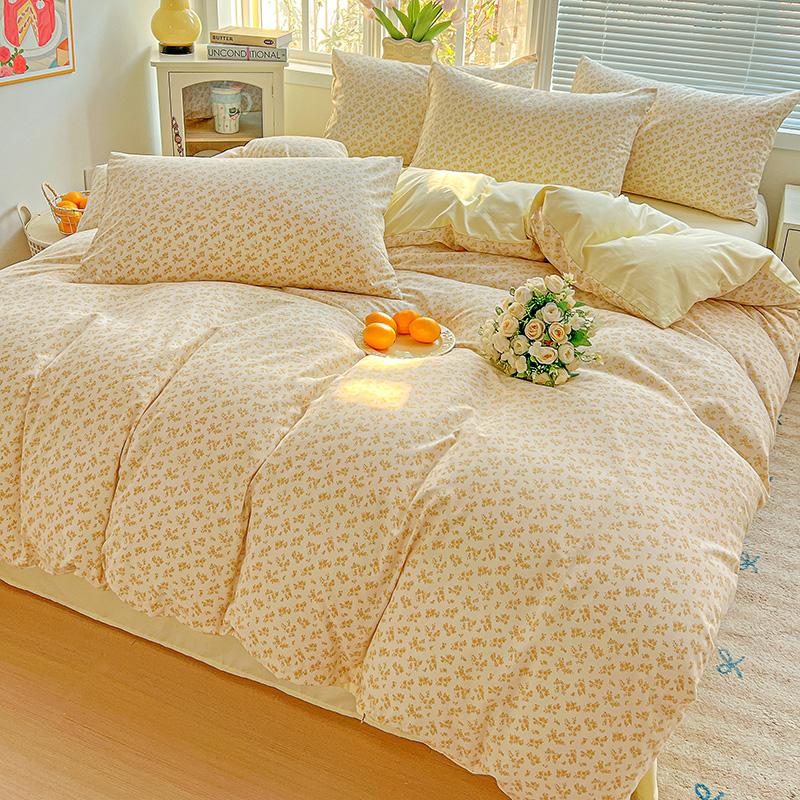 American Country Floral Printed Duvet Cover Set Soft Breathable Double Bedding for Spring Summer Quilt Cover Set with Flat Sheet