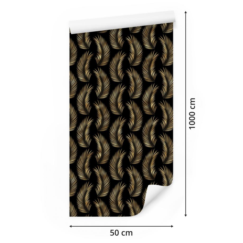 Wallpaper Black and Gold Tropical Pattern Ochre Background, Ochre Center 50x1000