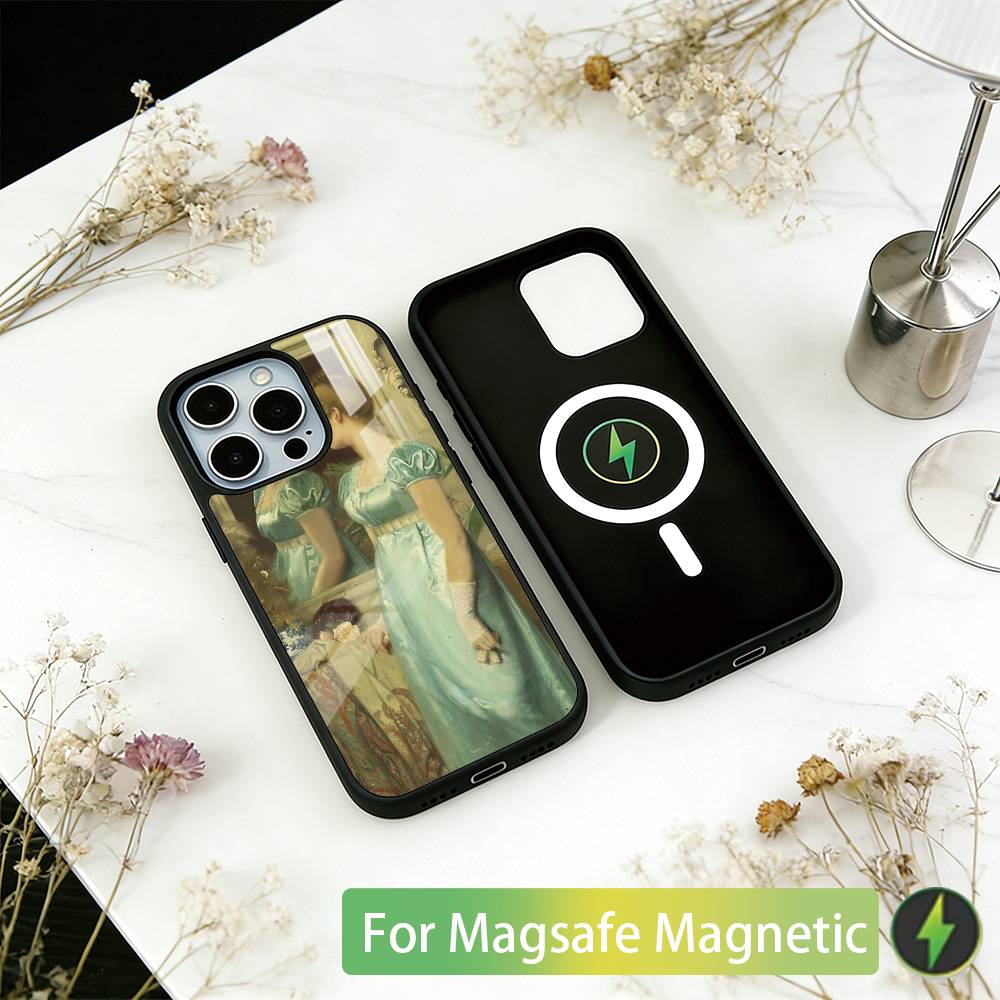 Girl Art Painting Phone Case For iPhone17,16,15,14,13,12,11 Plus,Pro Magnetic with Magsafe Wireless Charging