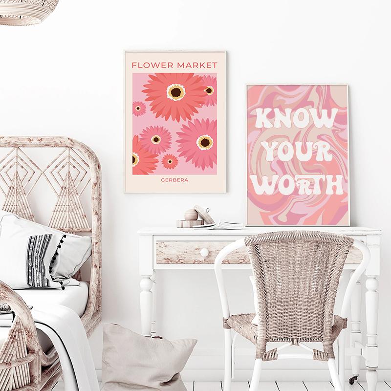 Датская пастельная картина на холсте, красочная настенная живопись в стиле бохо, модный розовый постер, эстетические принты в виде сердца с любовью, фотографии в общежитии, декор комнаты