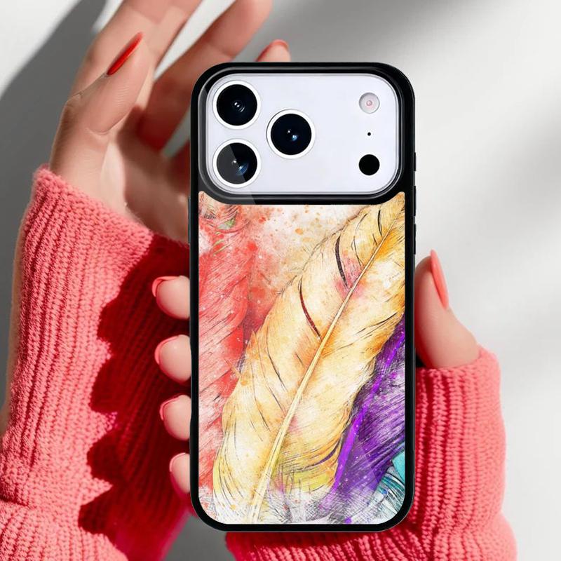 Чехол для телефона с акварельным узором из перьев для iPhone 17 Air 16e 15 14 13 Pro Max Задняя крышка для 12 11 Pro Coque