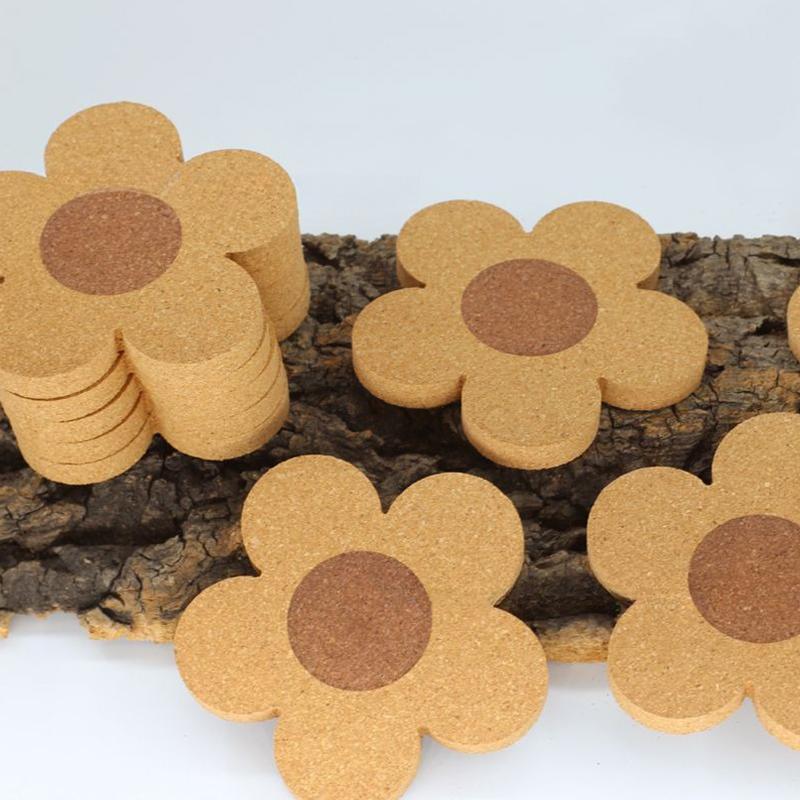 2/4/6pcs Floral Cork Coaster - Reusable Office Insulated Coaster With Cork Flower Design, Suitable For Coffee, Tea Cups, Etc