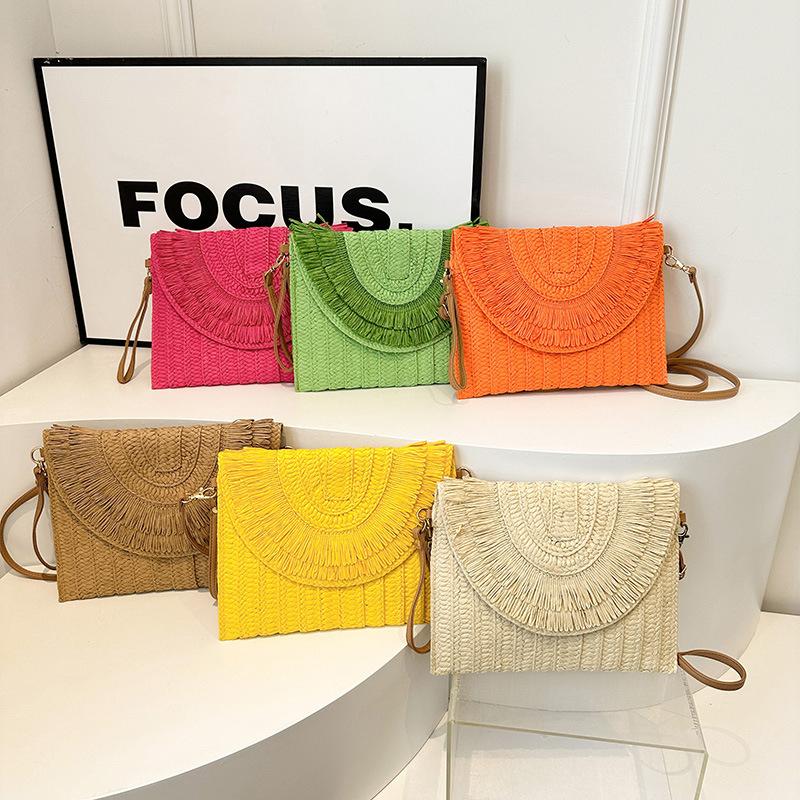 Клатч из рафии, женская модная соломенная сумка для ужина с кисточками, женская летняя повседневная сумка для отдыха, женская большая сумка через плечо