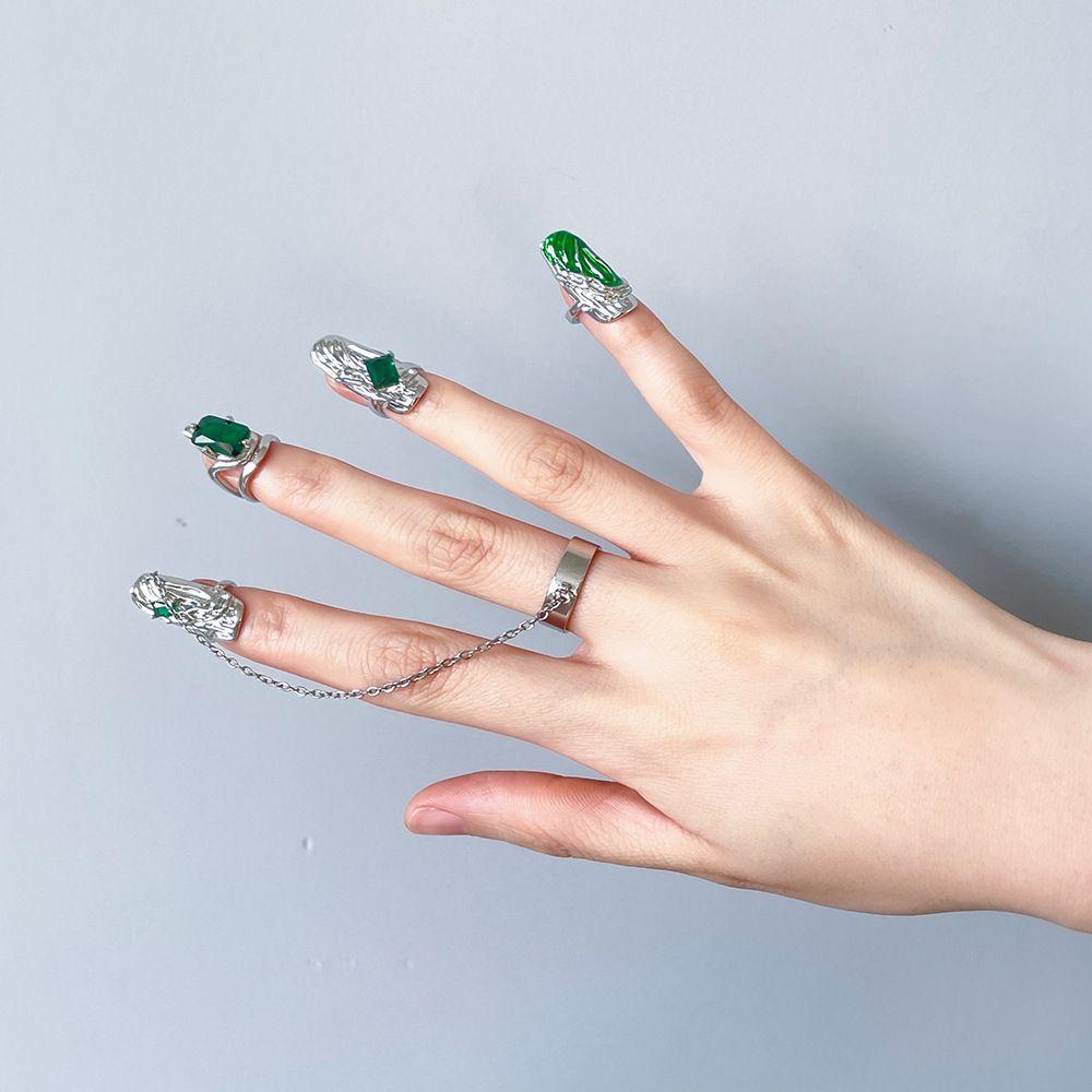 Ring Fashion Jewelry Chain Finger Nail Rings Protective Nail Rings Rings Sets Women Opening Rings