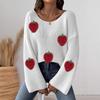 Ladies' Pullover Sweater with Strawberry Three-dimensional Patchwork, Loose One-shoulder Collar and Flared Sleeves