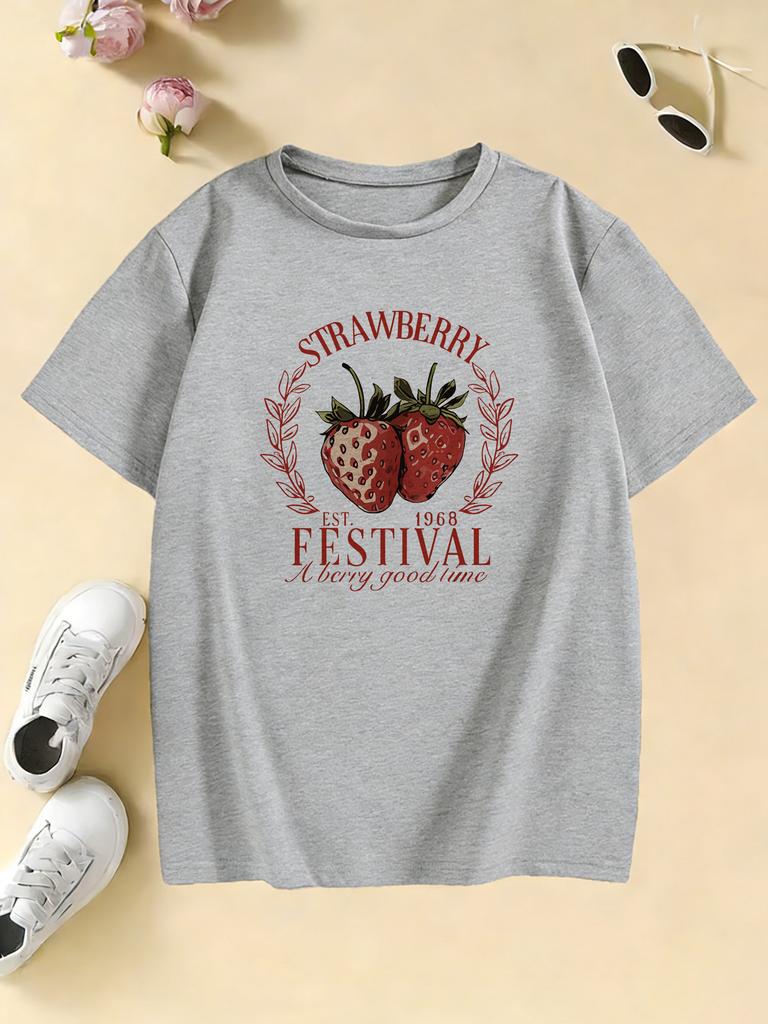 Fashion Strawberry Design Printed T Shirts Kids Children's T-shirt Boys Girls Summer Spring Casual Top Tee