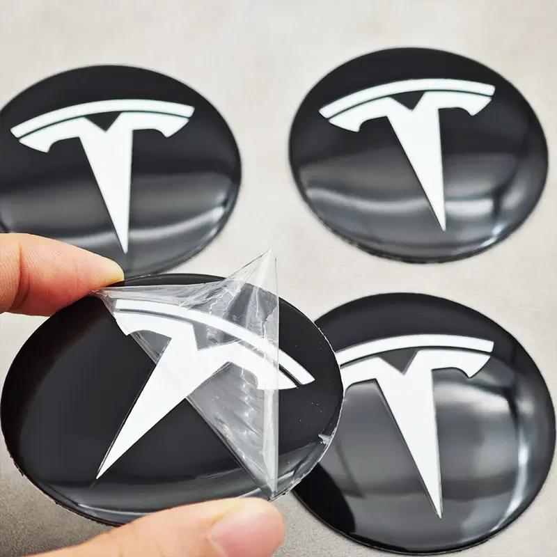 Автомобильная наклейка Tesla 4 шт. 56 мм Черно-белая Колпачок Tesla Колпачок центрального отверстия Наклейка с логотипом для Tesla Model 3 Y S X Персонализированная автомобильная наклейка C