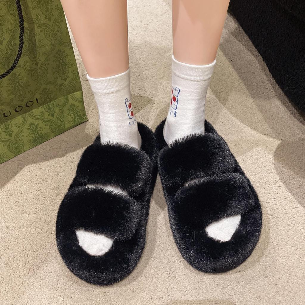 New Women Winter Fashion Faux Fur Home Cotton Shoes Warm and Soft Platform Slippers Women Flat Ladies Shoes Zapatos De Mujer