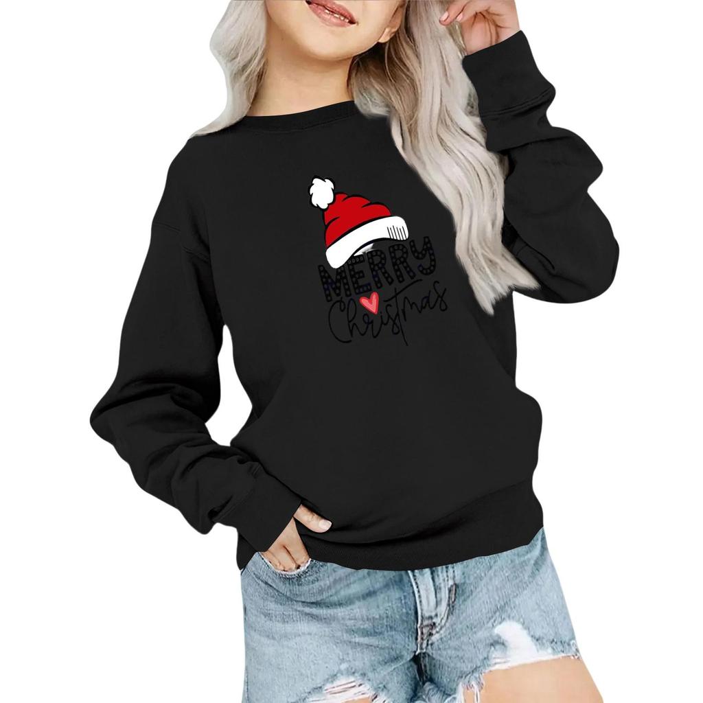 Kids' Fashion Loose-Fit Casual Long-Sleeve Christmas Print Oversized Crewneck Sweatshirt